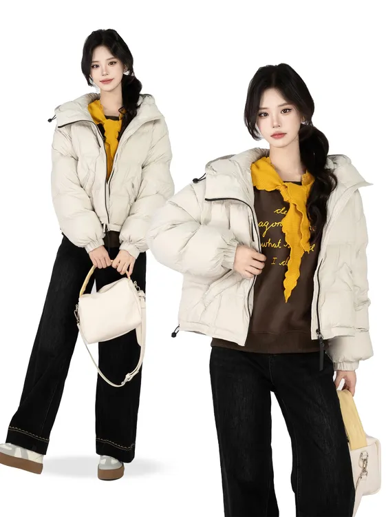 [街调]冬季简约百搭短款羽绒服女轻薄