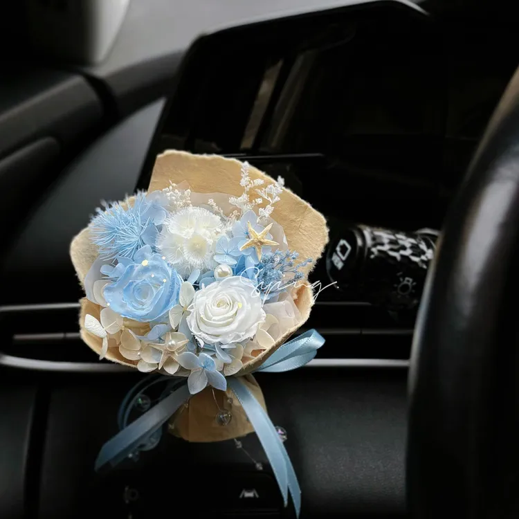 原创车载迷你永生花干花小花束汽车出风口香薰冰箱贴摆件伴手礼