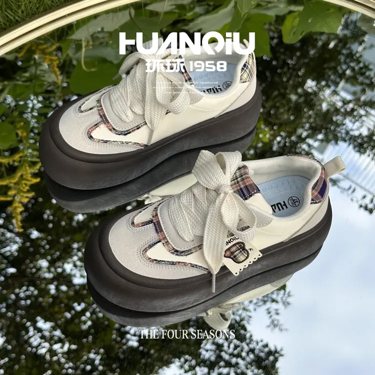 HUANQIU/环球时尚厚底板鞋女2025新款秋季百搭小众学生轻便大头鞋