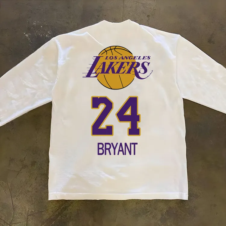 260G重磅纯棉宽松时尚篮球印花上衣美式嘻哈复古男款螺口长袖T恤