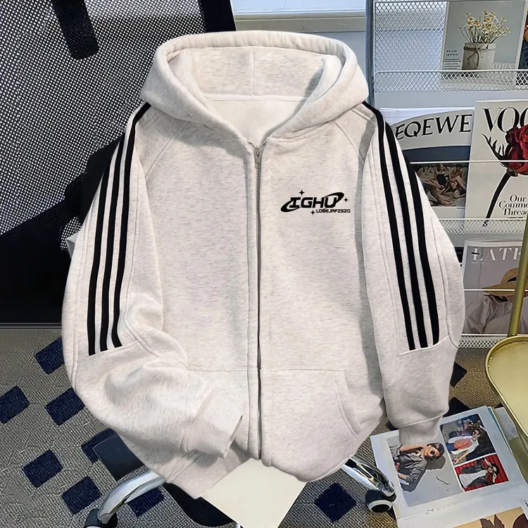 美式潮牌三条杠连帽开衫卫衣ins秋季男女款情侣装设计潮酷外套潮