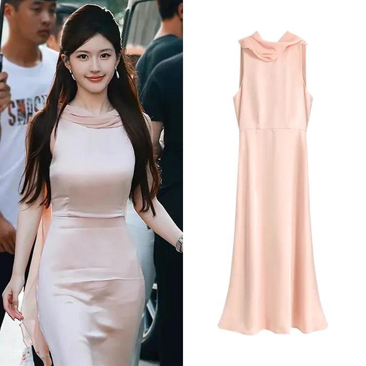 Miss Judy现货赵露思粉色连衣裙超仙气质显瘦温柔风过膝长款裙子