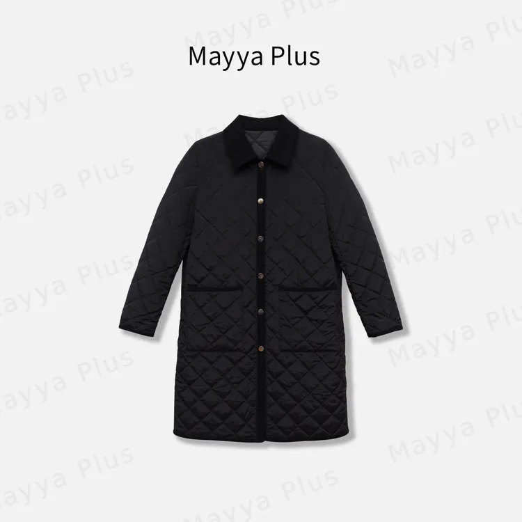 【摩登报刊】Mayya Plus麦芽定制菱格纹流光风长款棉衣外套32537136