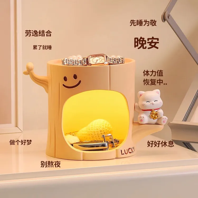 创意招财猫小夜灯摆件桌面氛围感卧室床头灯实用装饰品生日礼物女