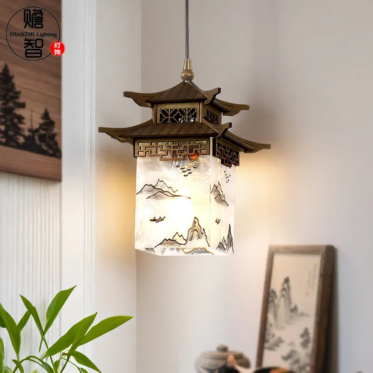 新中式宋代美学禅意茶室餐厅仿古建筑房子凉亭玄关灯六角凉亭吊灯