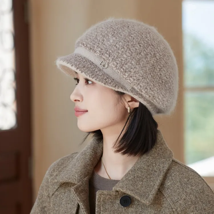 妈妈帽女秋冬防寒兔毛绵羊毛混纺针织保暖帽中老年人加厚奶奶帽