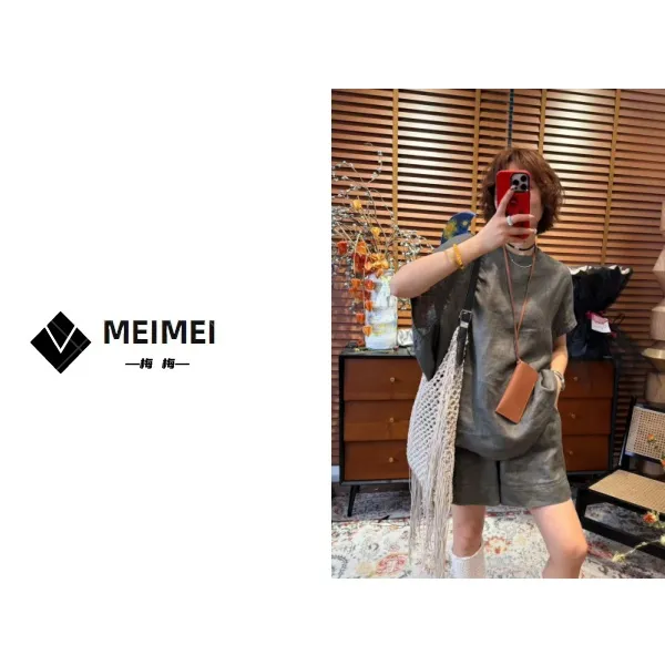 XMM.【百分百亚麻瓦片袖套装】时尚百搭潮流显瘦洋气宽松-HB6688516