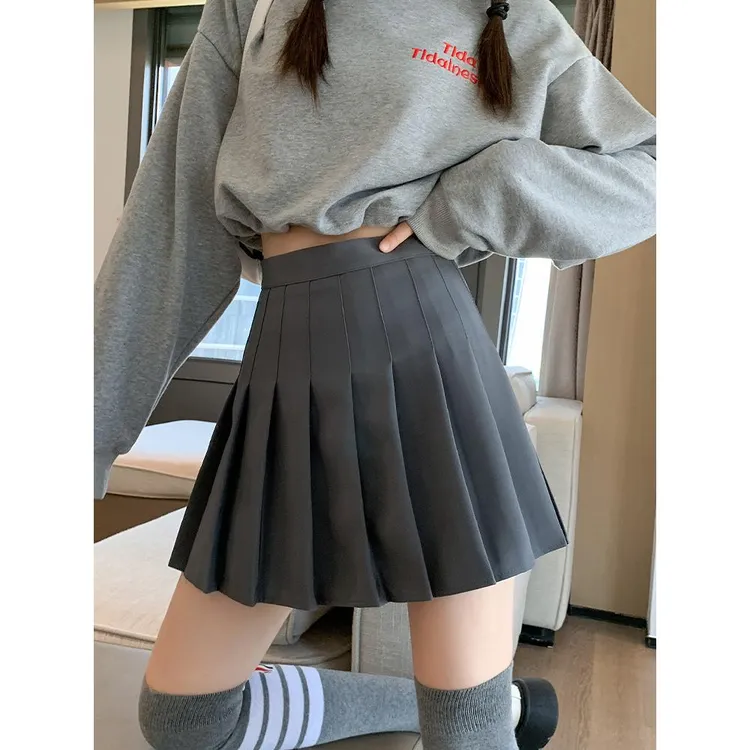 FAVMARTHA深灰色西装百褶裙女春秋半身裙2025新款高腰显瘦jk短裙