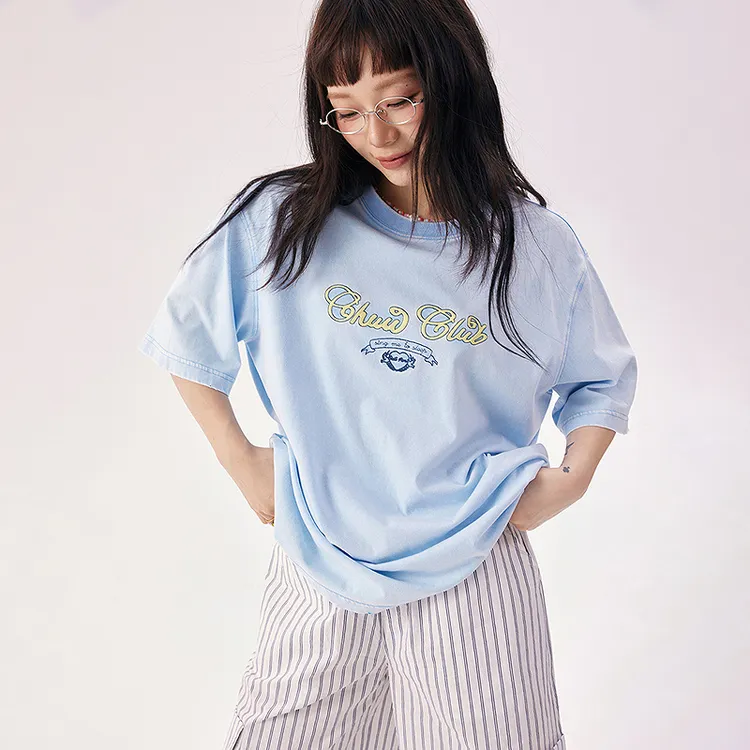 CHUU夏季女装字母刺绣风设计百搭宽松辣妹穿搭显瘦舒适T恤