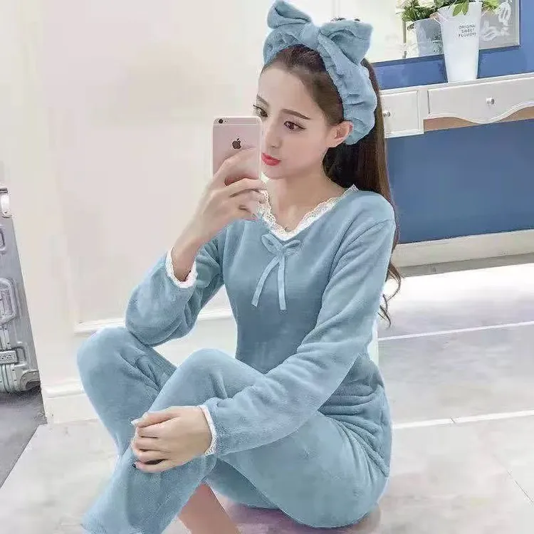 保暖加厚修身新款睡衣冬季珊瑚绒爆款两件装女家居服学生休闲舒适