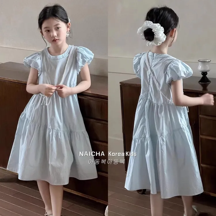 【陈思晨】夏季新款儿童泡泡袖连衣裙女童甜美洋气小女孩A字裙子