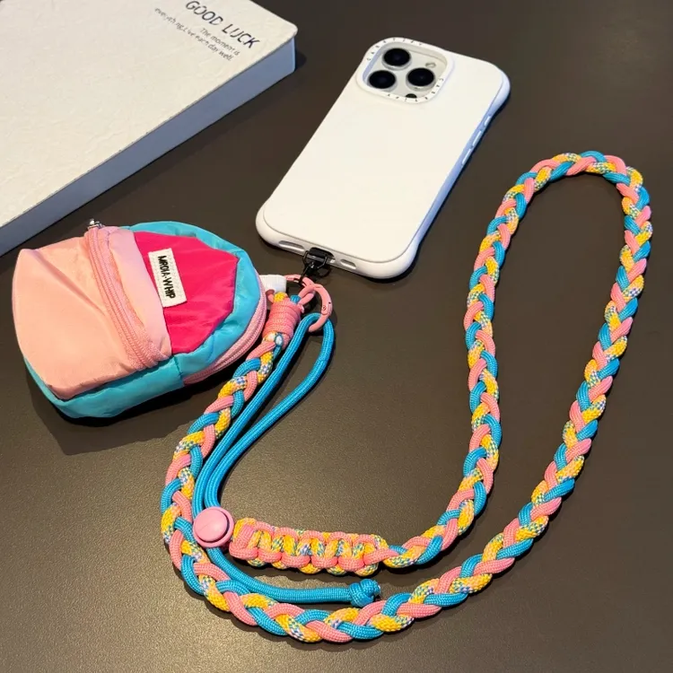 多巴胺配色手机壳挂绳长款斜挎可背手工编织结实时尚户外防丢挂饰