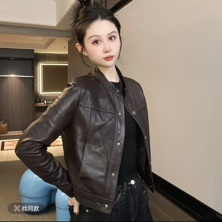 海宁皮衣外套女2025秋季新款立领韩版宽松休闲复古机车短款皮夹克