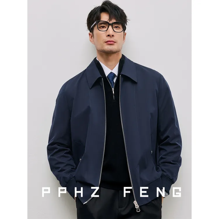 帅气行政 简约飞机师百搭抗皱透气 秋冬季商务拉链翻领夹克外套男