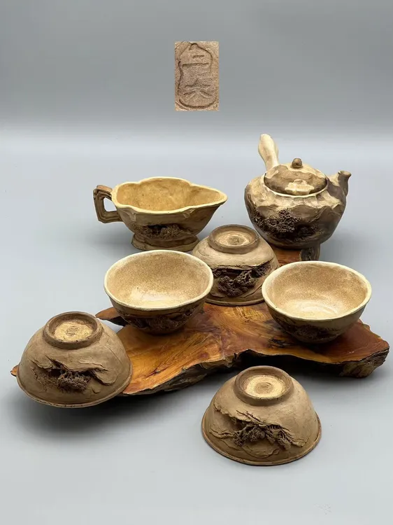 佐佐木二六洞雕枯木山水茶具套组90年已绝窑精品茶具