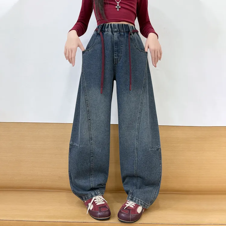 女大童弯刀牛仔裤春秋季新款2025潮女孩时髦裤子秋装儿童拼接长裤