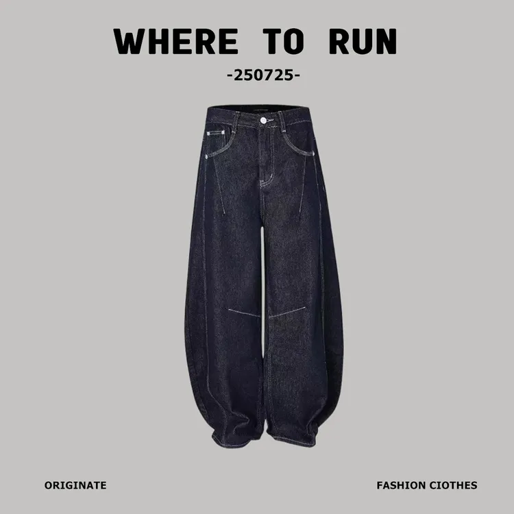 WHERETORUN 秋冬男美式重磅弯刀牛仔裤立体裁剪遮肉显瘦明线设计