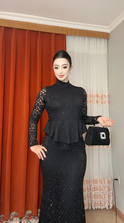 9883【包邮】千金名媛风蕾丝烫钻女装连衣裙