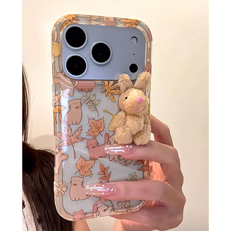 雅天立枫叶猫咪毛绒小兔适用iPhone17苹果手机壳华为vivoppo 小米