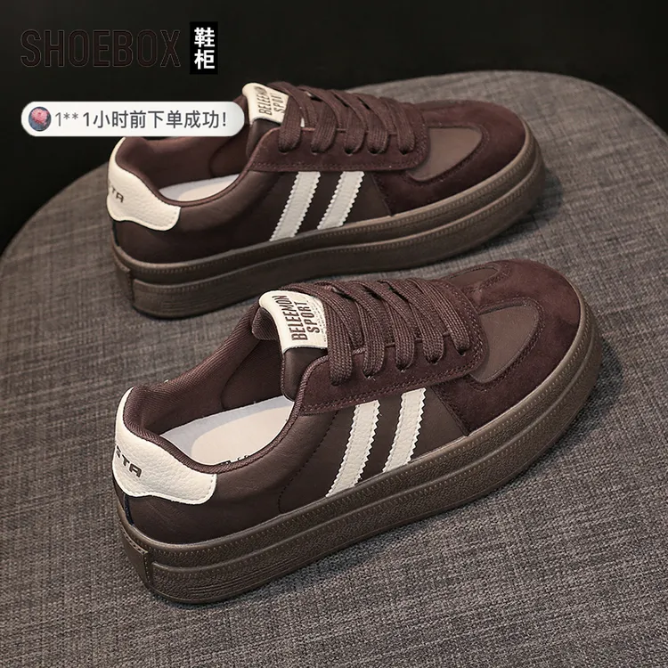 SHOEBOX鞋柜复古平底德训单鞋女2025秋款女鞋休闲运动磨砂皮板鞋
