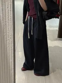进口面料撞色抽绳立体褶线直筒阔腿裤  J25KZ479