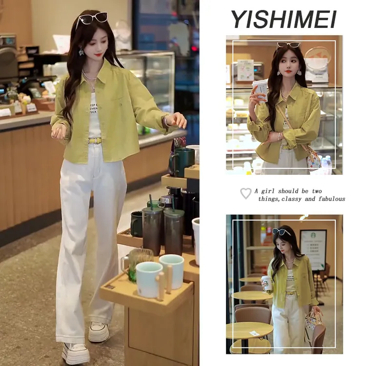 春装搭配一整套2025年新款韩系长袖衬衫外套百搭吊带牛仔裤三件套