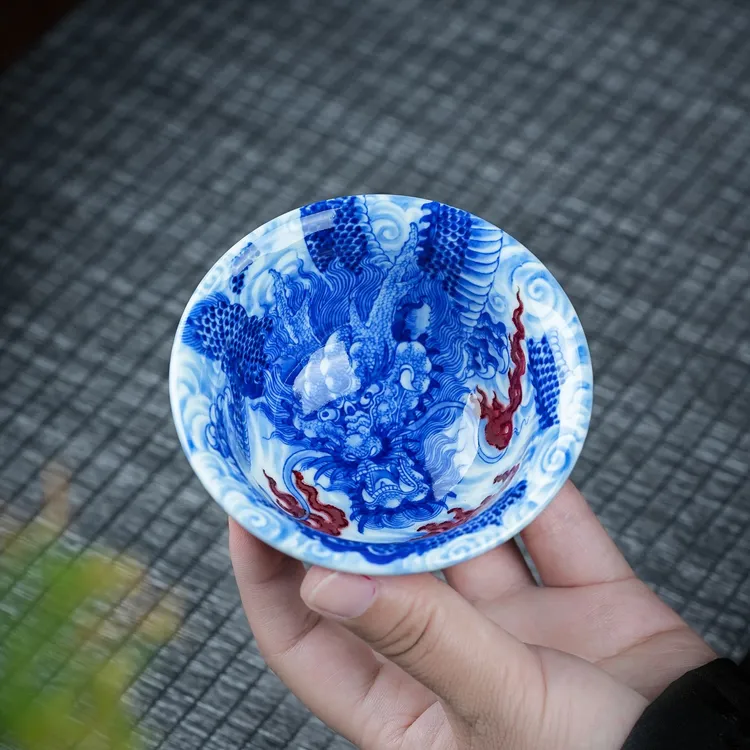 正德御窑永明尚玩龙腾盛世陶瓷纯手工主人杯盏杯釉里红名窑茶杯瓷