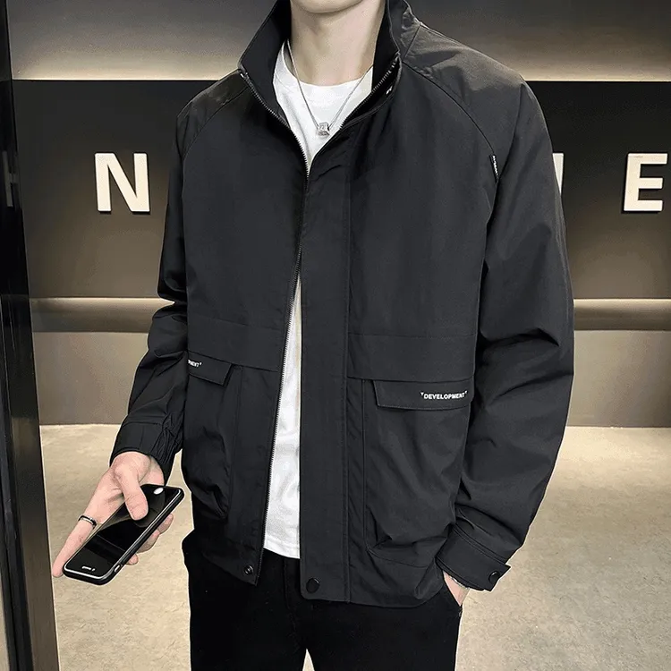 高级感夹克男潮牌外套2025新款休闲百搭春秋帅气立领工装上衣服