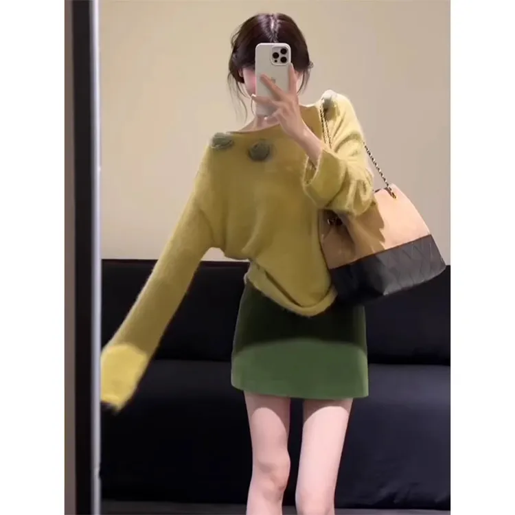 法式温柔慵懒松弛感气质针织衫半身裙套装女2025秋减龄一整套穿搭