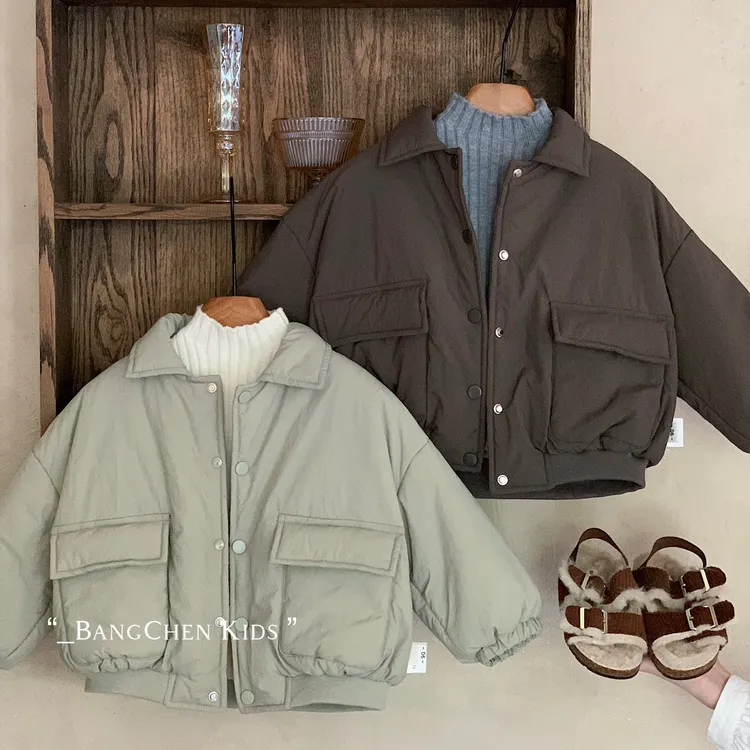 g0551冬季新款男童纯色大口袋加厚棉服中小童冬装棉袄