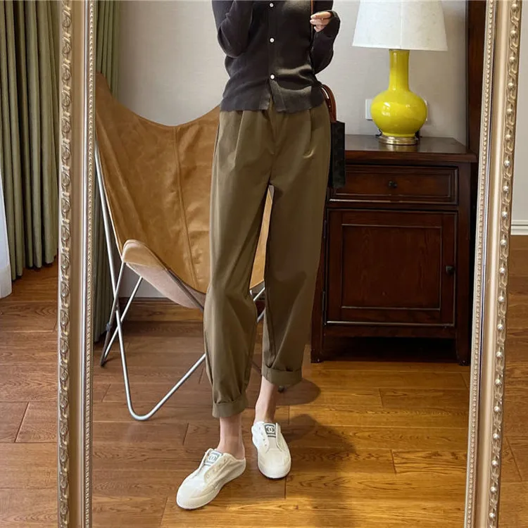 卡其色哈伦裤女2025年秋季新款高腰梨型身材宽松休闲裤九分萝卜裤