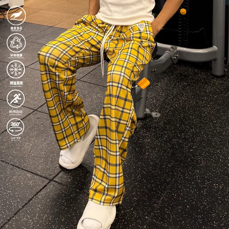 andtime潮牌复古宽松格子裤子秋冬美式休闲垂感百搭直筒训练长裤