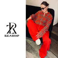 RZ定制款穿搭必备红色格子潮流衬衫