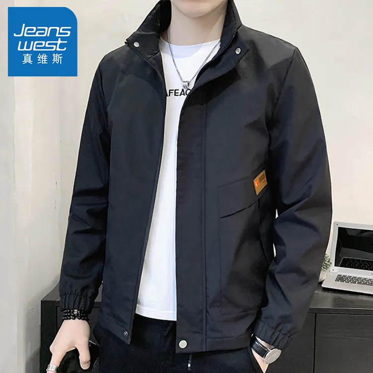 真维斯外套男士春秋季潮牌宽松立领夹克男装简约休闲时尚上衣服