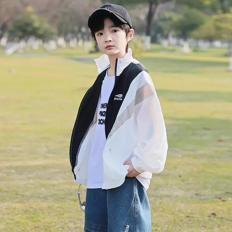 男童夏装防晒衣外套2025新款夏季轻薄透气男孩冰丝儿童拼接防晒服