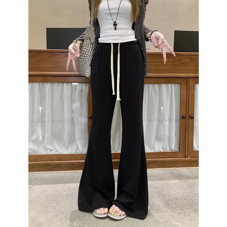 慵懒面膜裤松紧腰抽绳百搭休闲女秋修身显瘦高小个女士直筒工装裤