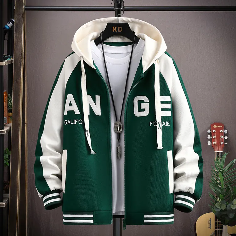 2025新款春秋季连帽夹克外套男时尚印花青少年港风褂子上衣棒球服
