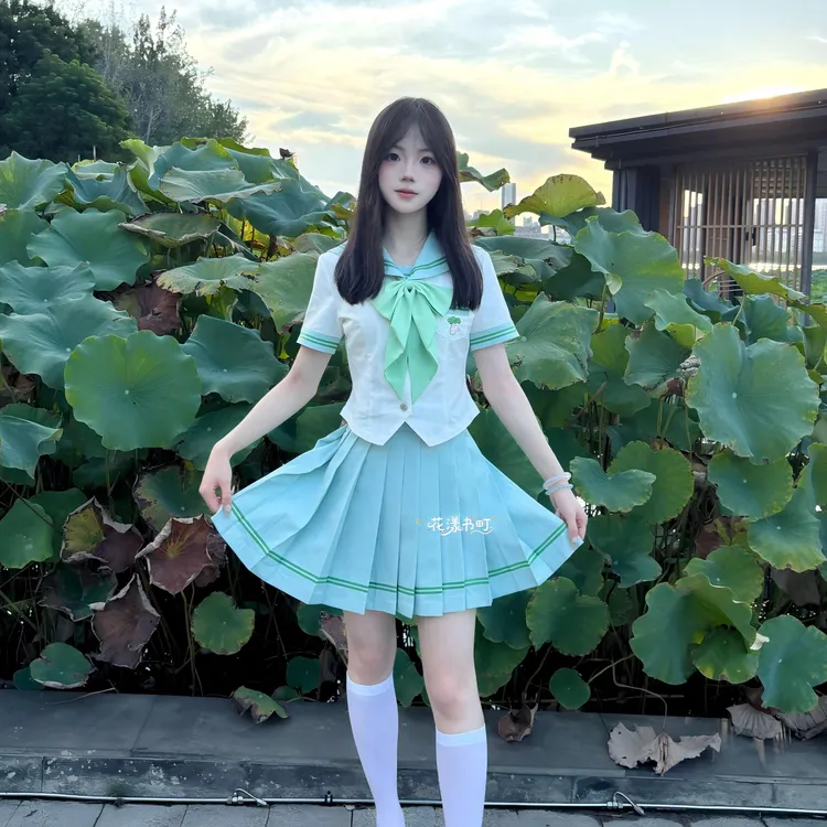 【雨荷籁】原创正版修身水手服jk制服TR面料短袖校供新款夏轻音少女
