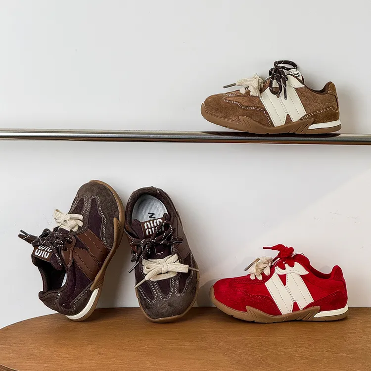 85118韩版双系带女童德训鞋复古低帮软底男童运动鞋休闲阿甘鞋