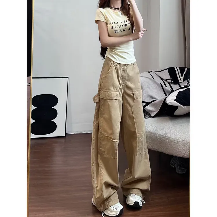 【随性畅行】美式复古辣妹工装裤女高街设计感宽松显瘦长裤-K2996