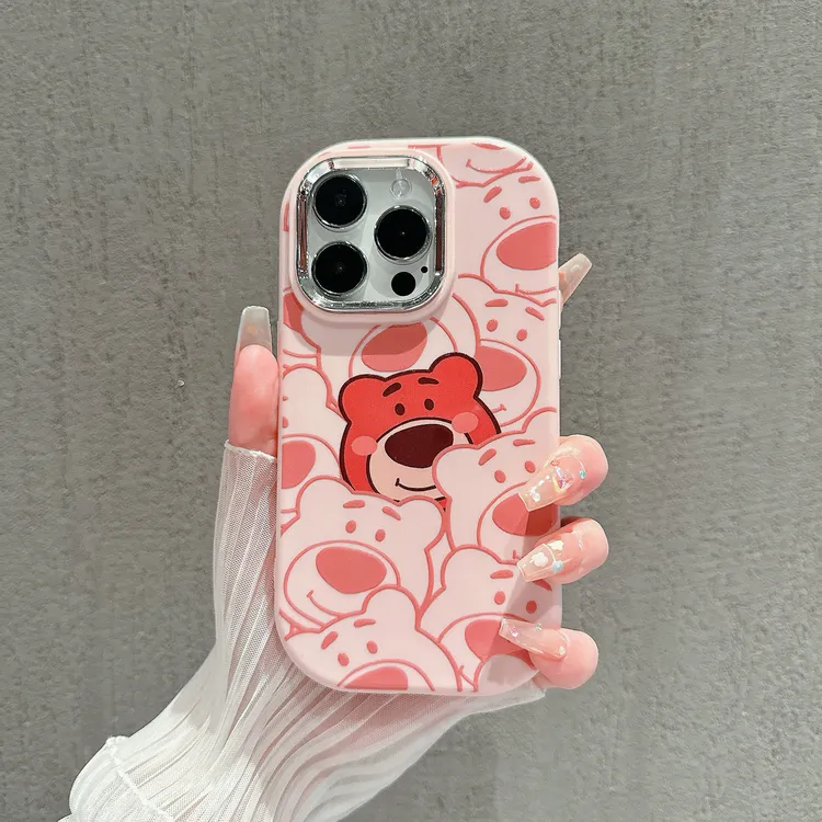 草莓熊镜框小胖墩适用苹果16/15/14pro华为/小米/oppo/vivo手机壳