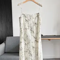 【海南简爱】夏季简约复古优雅印花吊带连衣裙8569