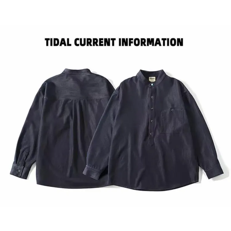 春秋季青年长袖老钱风半开领丝滑垂感天丝混纺宽松衬衫AE5568C