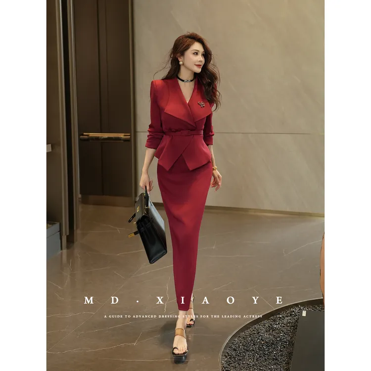 【MD原创】2025春季时尚修身显瘦百搭短款西装外套半身裙时尚套装