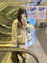 超厚实！韩国东大门25冬季蕾丝边羊羔毛蕾丝花边爱心棉服外套