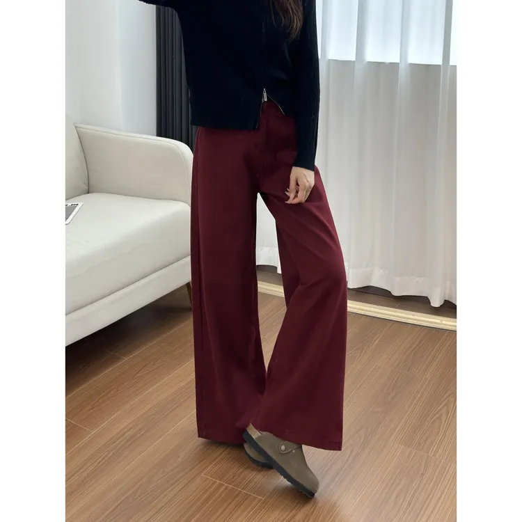 高级感安可拉红宽松阔腿牛仔裤女秋季新款慵懒休闲百搭拖地直筒裤