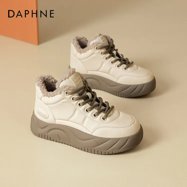 达芙妮加绒厚底小白鞋女2025秋冬新款女鞋休闲雪地靴复古保暖棉鞋