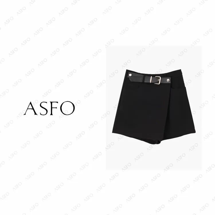 【AS超比例】25新个性皮带扣高腰百搭不规则半身裙AS25QBSQD03168