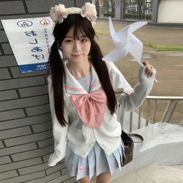 不眠岛JK【兔卜卜】原创水手服春夏可爱收腰jk制服刺绣短裙套装女