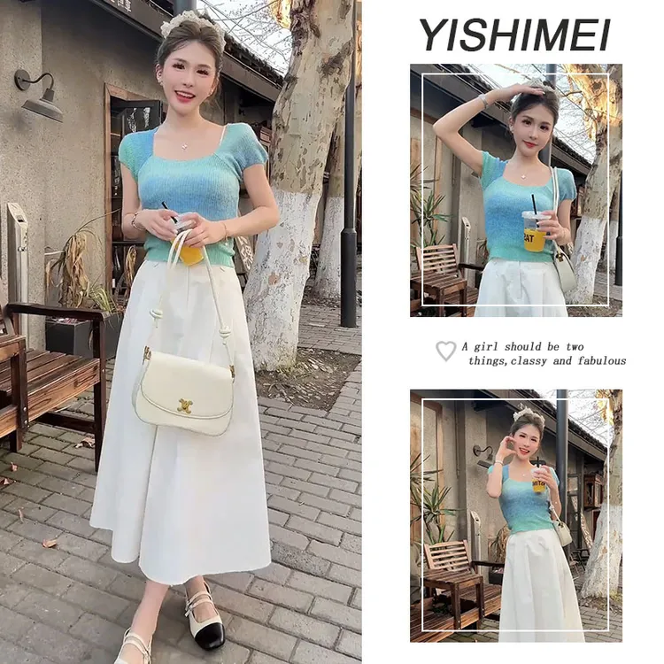 夏季时尚穿搭2025年新款韩系百搭短袖上衣显瘦半身裙两件套装